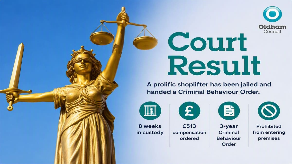 Chadderton shoplifter banned from shops for three years — Oldham news photo (Oldham Council)